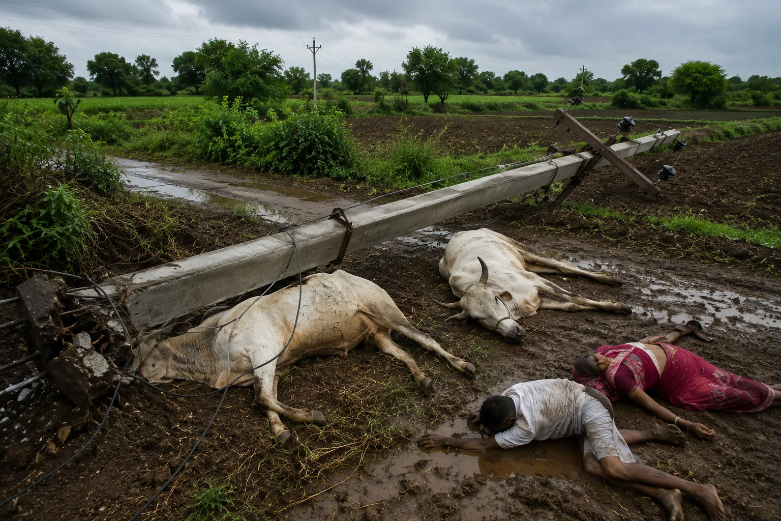 Farmer Couple and Two Bullocks Die After Dilapidated Electric Pole Falls in Dharni