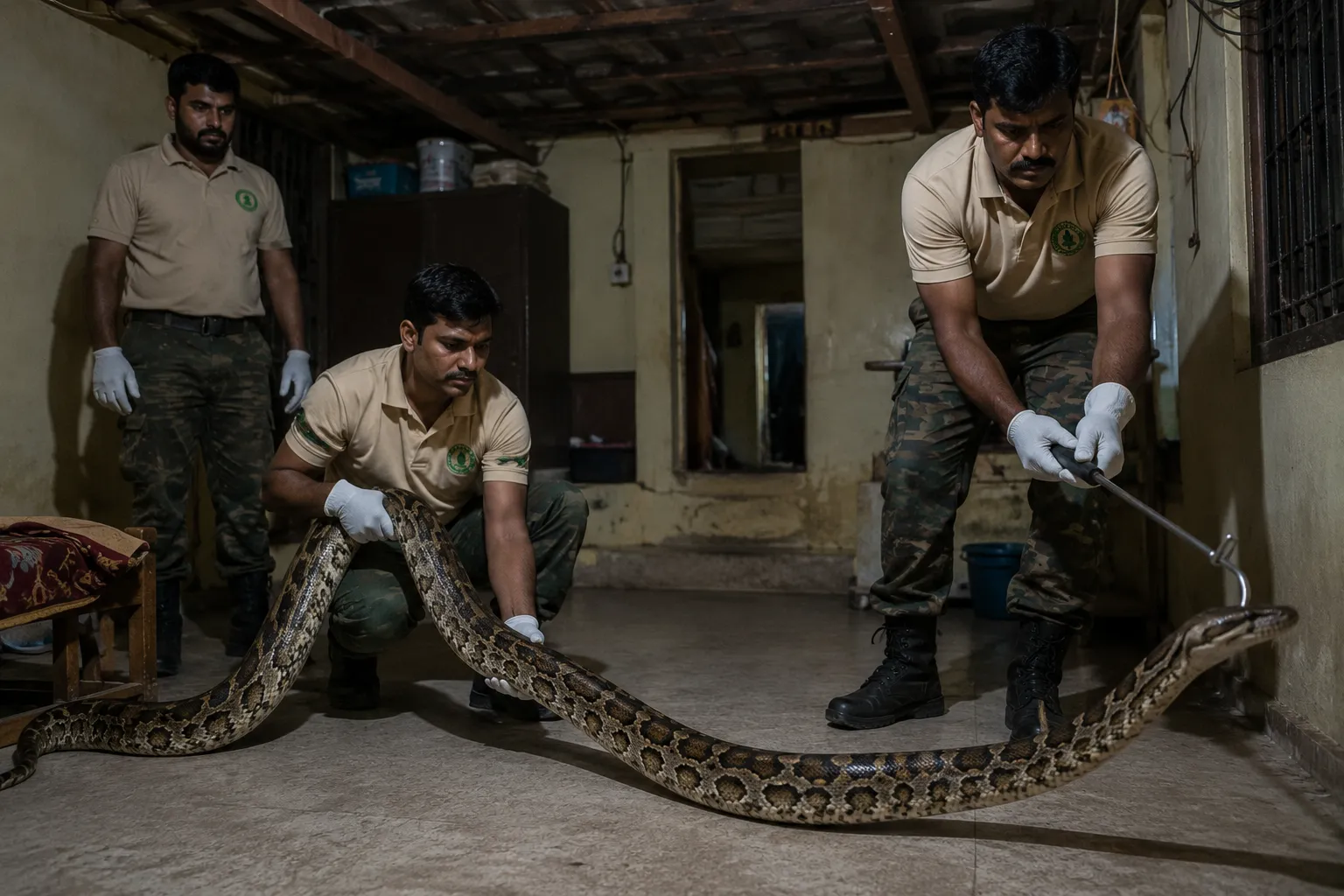Nighttime Terror in Palghar: 10-Foot, 15kg Python Rescued from Residential Home in Durves Village