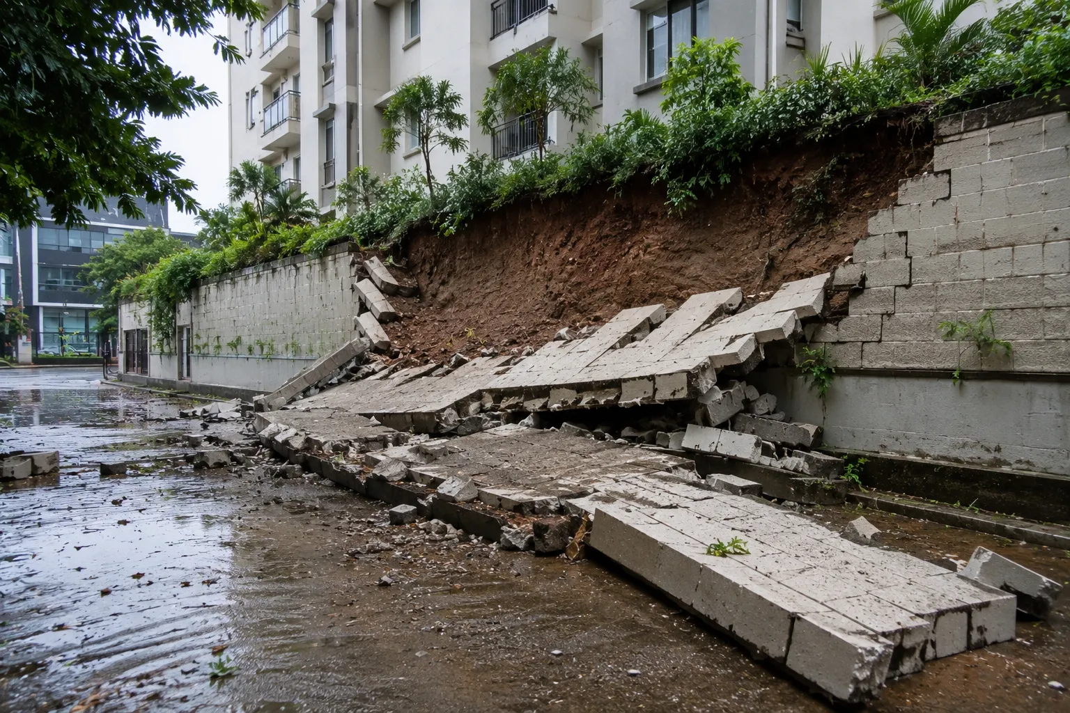 Pune: Heavy Rains Collapse Society Compound Wall in Bhukum Pune