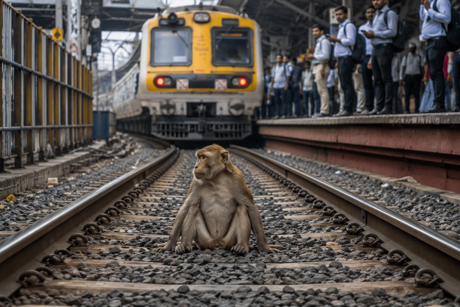 Monkey Stops Mumbai's Lifeline: Borivali Local Services Disrupted as Monkey Sits on Tracks Amid Heavy Rains!