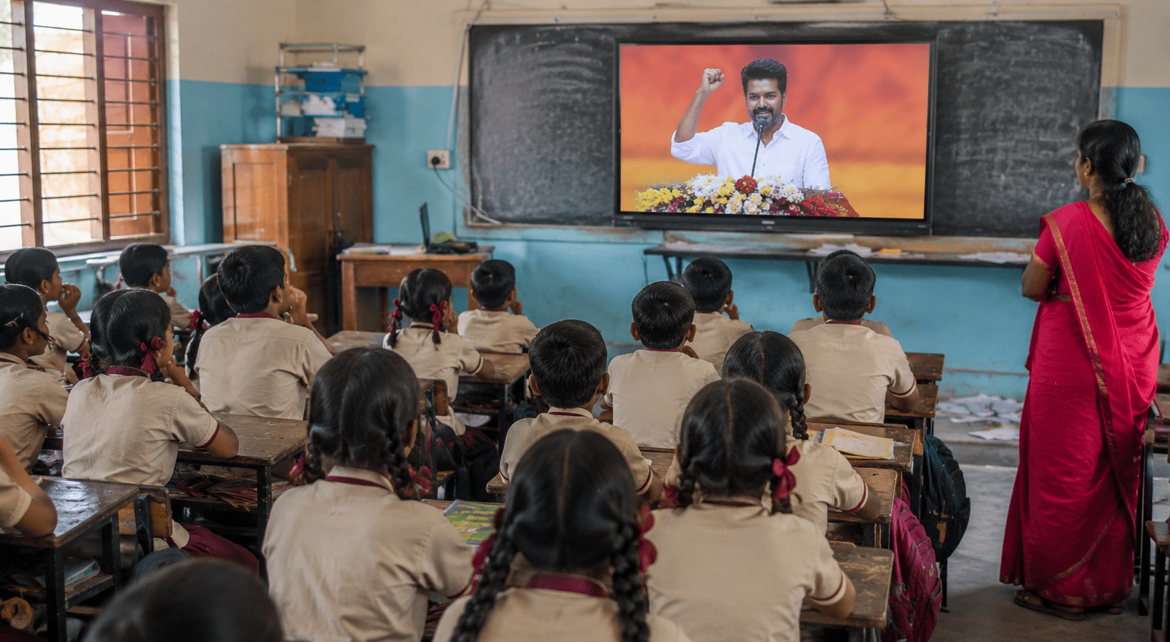 Classroom Politics Row: Tamil Nadu Government School Headmistress Suspended for Streaming Thalapathy Vijay’s Party Event to Students!