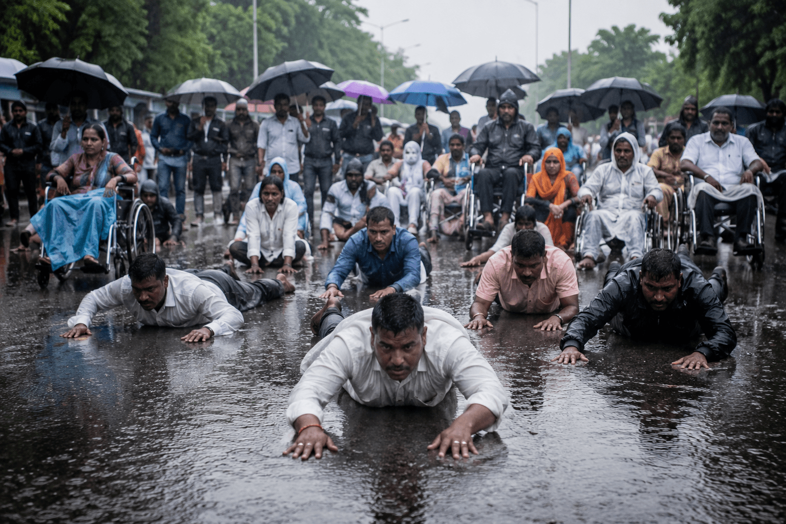Protest in the Rain: Differently-Abled Individuals Crawl and Roll to Collector's Office in Satara to Demand Justice!