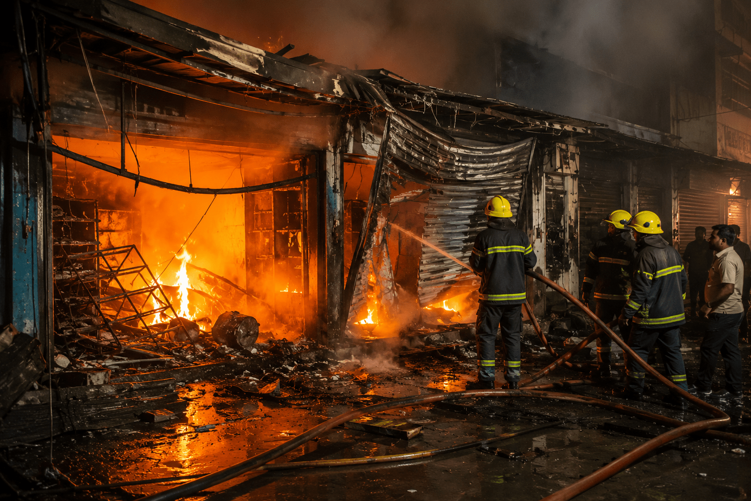 Welding Sparks Spark Chaos in Manjari: Two Shops Gutted in Fire; Firefighters Avert Major Tragedy!