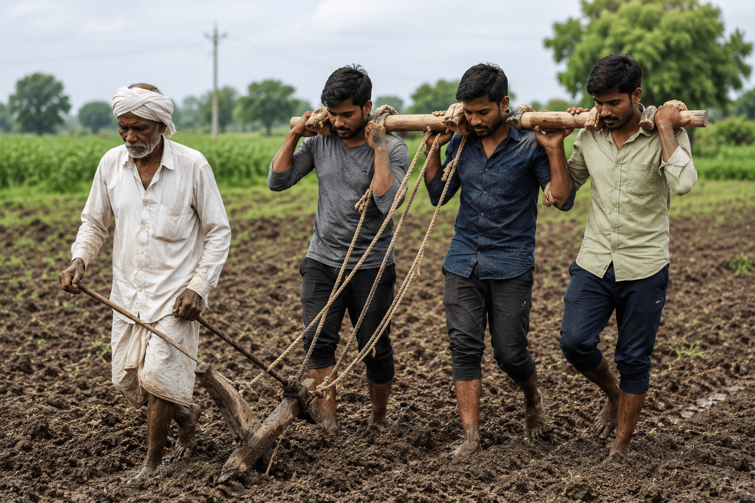 Humanity at its Best: Three Youths Replace Oxen to Help an Elderly Farmer with Ploughing!