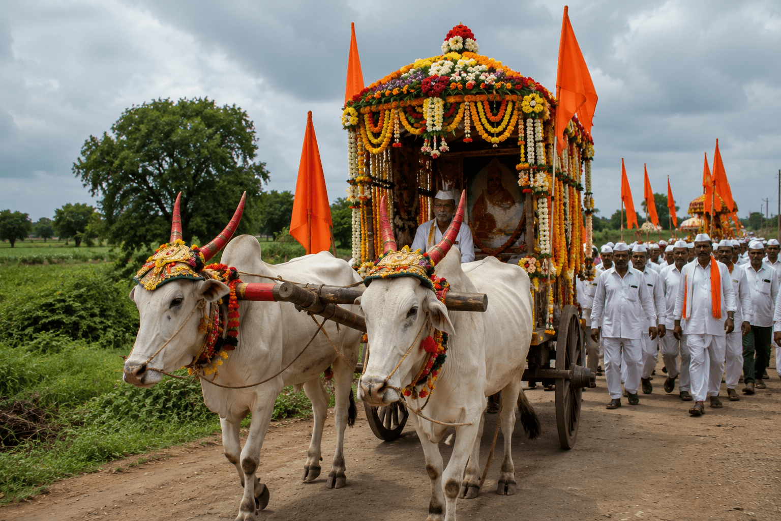 Honored to Lead! 'Bhim' and 'Arjun' Bullock Pair to Pull the Chariot for the 21st Annual Sant Yogiraj Baba Maharaj Palkhi Procession