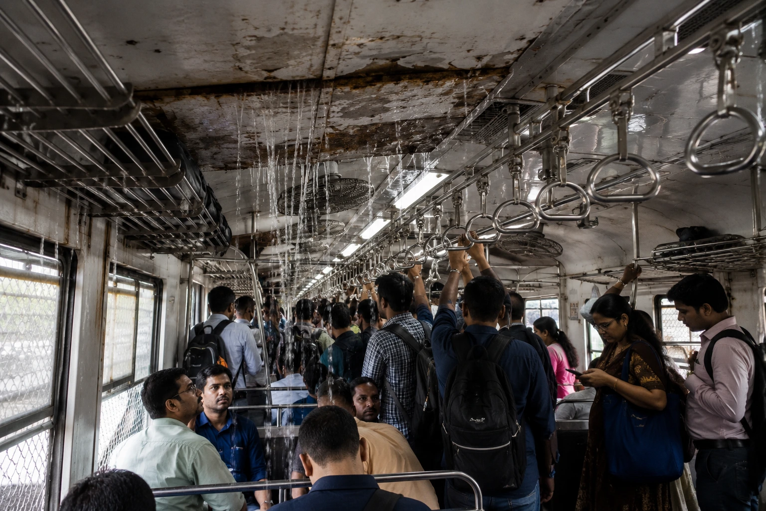 Mumbai Local Train Passengers Face Hardship as Water Leaks from Roof of Western Railway Coach; Video Goes Viral
