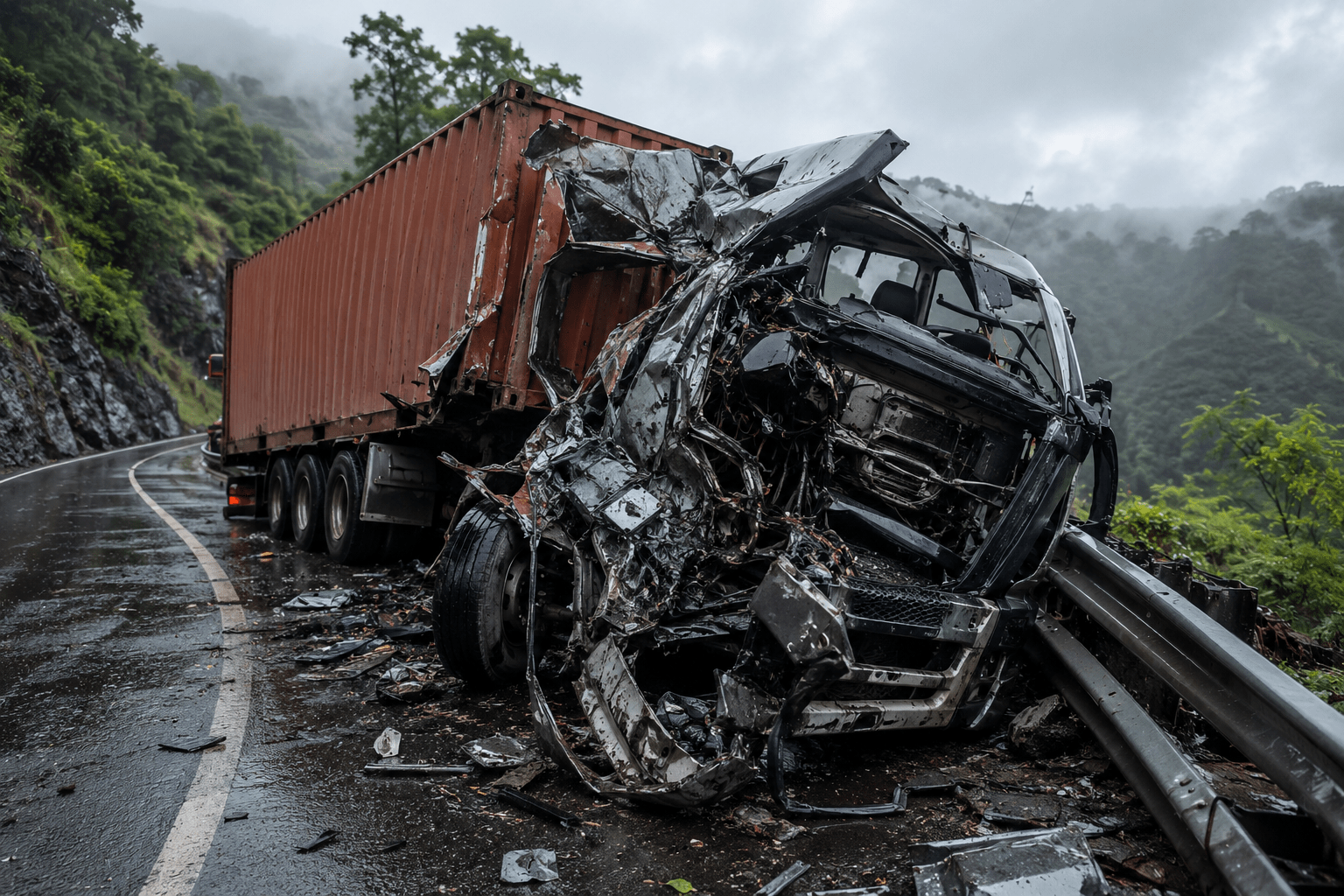 Horrific Accident on Mumbai-Goa Highway: Trailer Smashed in Anjanari Ghat, Driver Rescued from Twisted Metal in Dramatic Operation