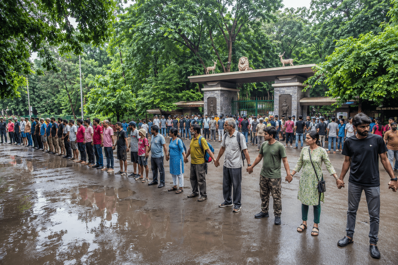 Save Our Green Lung! Thane Citizens Form Massive Human Chain at SGNP Gate to Protect Forest Lands from Encroachment!