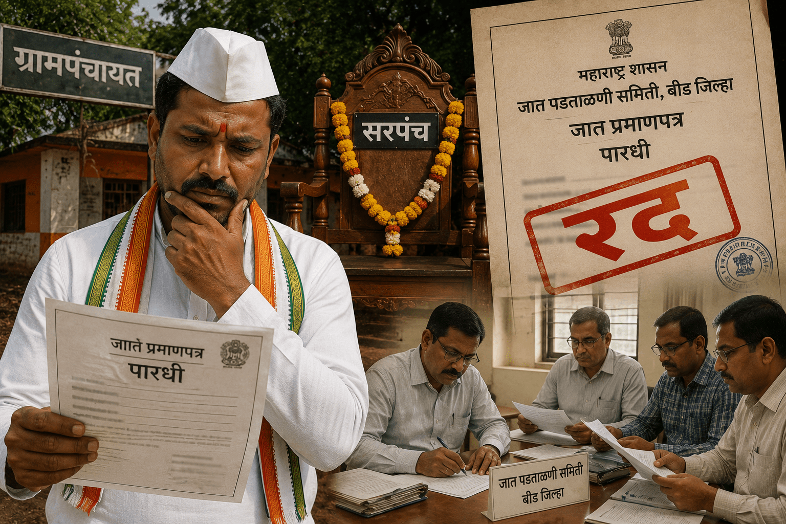 Beed Political Shock: Maratha Woman Obtains Fake 'Pardhi' Tribe Certificate for Sarpanch Post; Caste Scrutiny Committee Cancels Invalid Claim!