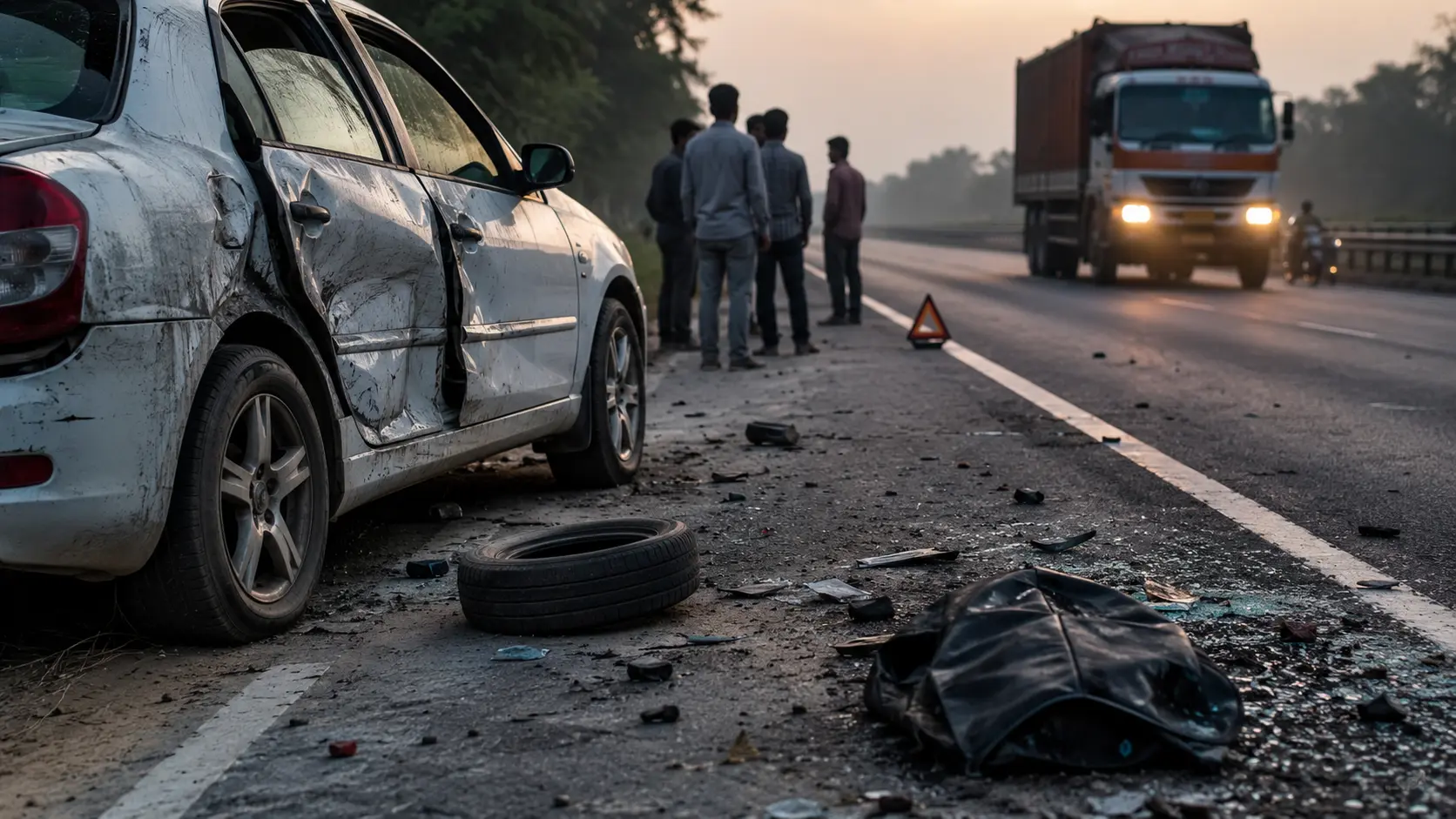 "Highway Horror: 4 Youths Crushed to Death While Repairing Punctured Pickup in Uttar Pradesh"