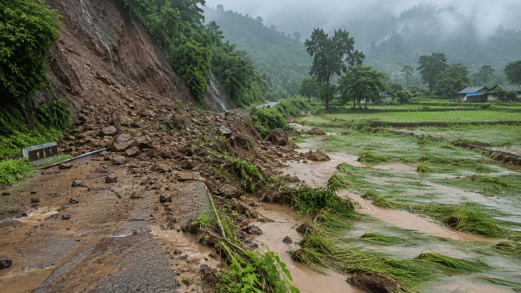 Heavy Rains Wreak Havoc in Taleghar’s Tribal Areas: Roads Blocked and Paddy Fields Damaged