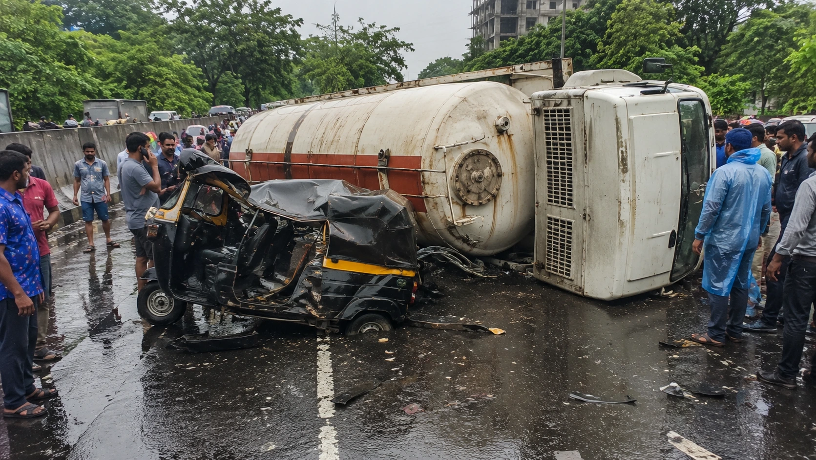 LPG Tanker Overturns on Auto-Rickshaw on Ghodbunder Road; Two Killed, One Injured
