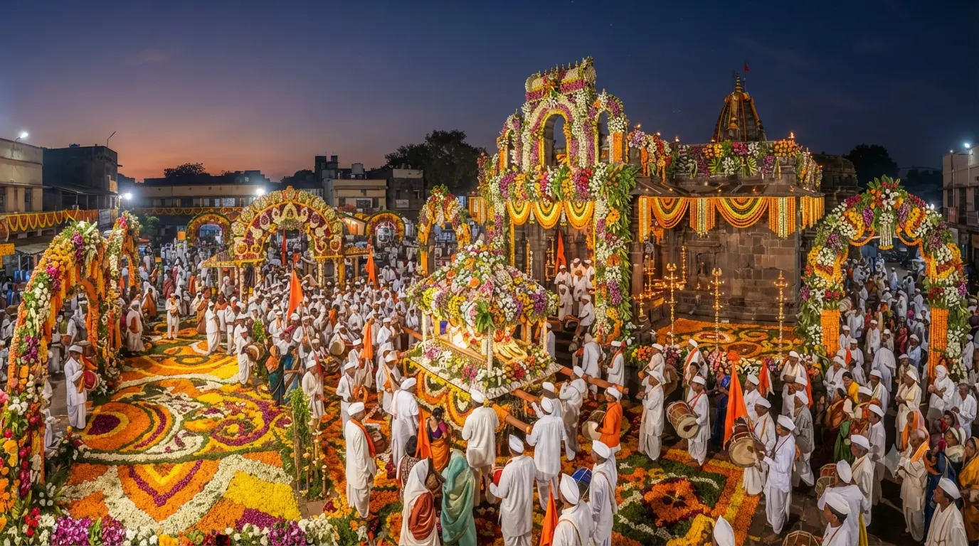 Dehu Drenched in Devotion: Sant Tukaram Maharaj's 341st Palkhi Ceremony Begins Amidst Grand Floral Decorations