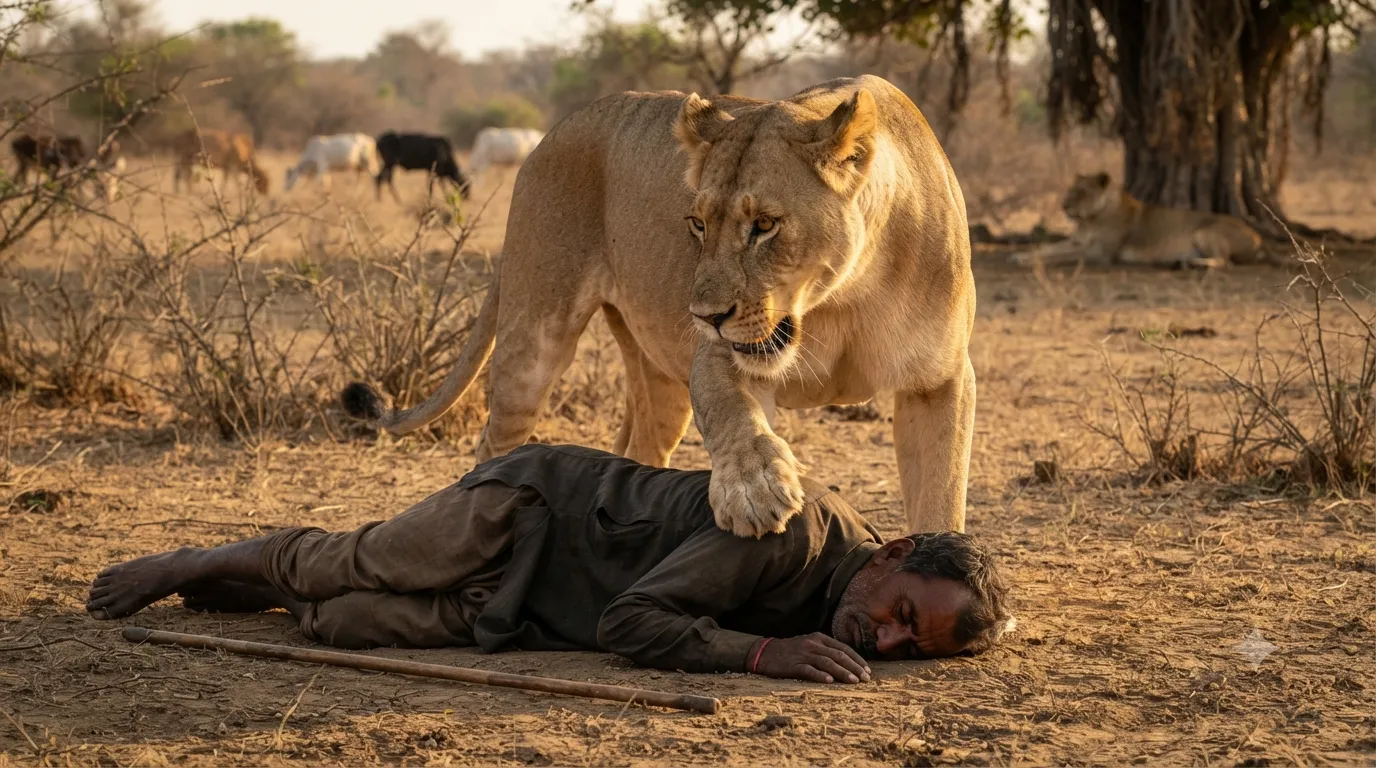 Terrifying Encounter: Shepherd Survives Lioness Attack by Staying Motionless for 30 Minutes in Gujarat