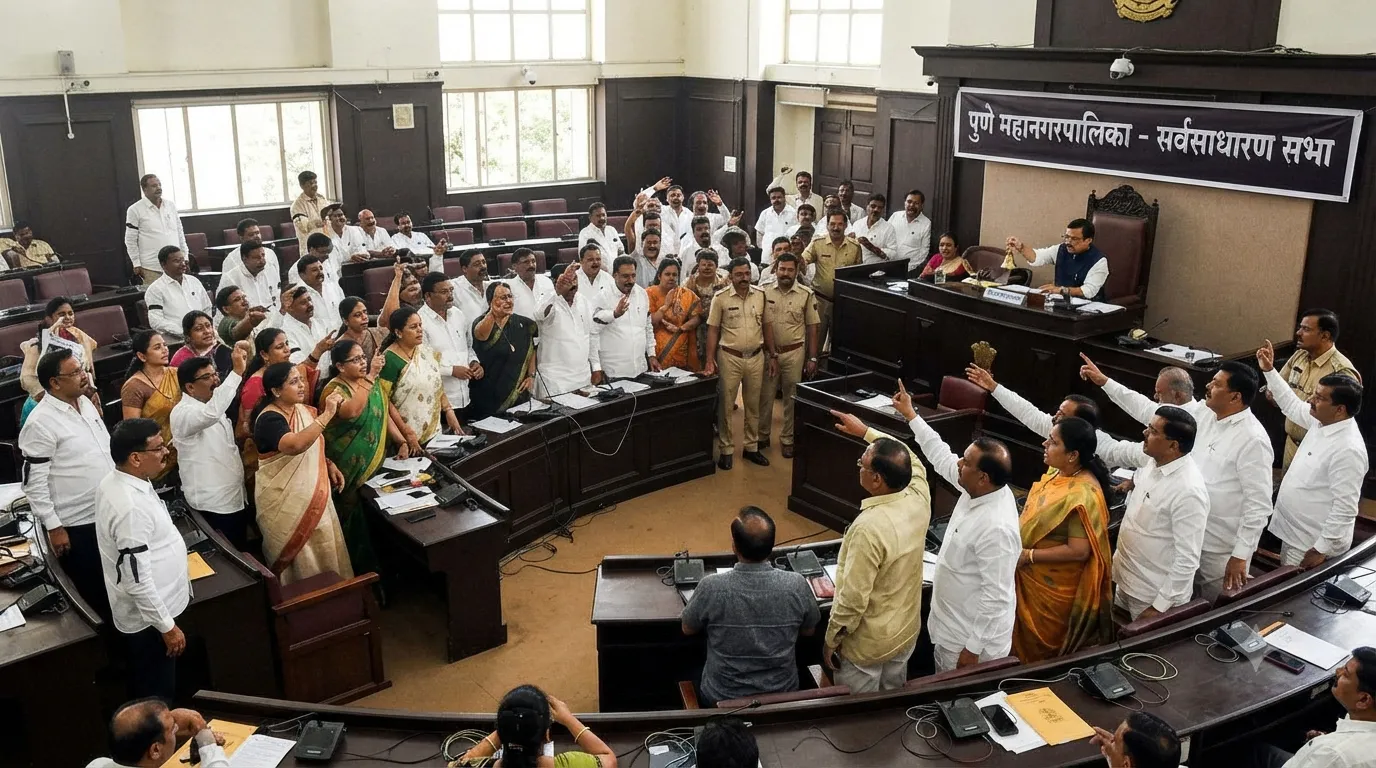 Jantar Mantar Student Protests Echo in Pune Municipal Corporation: Opposition Wears Black Ribbons as BJP and Opposing Parties Clash with Slogans in General Body Meeting"