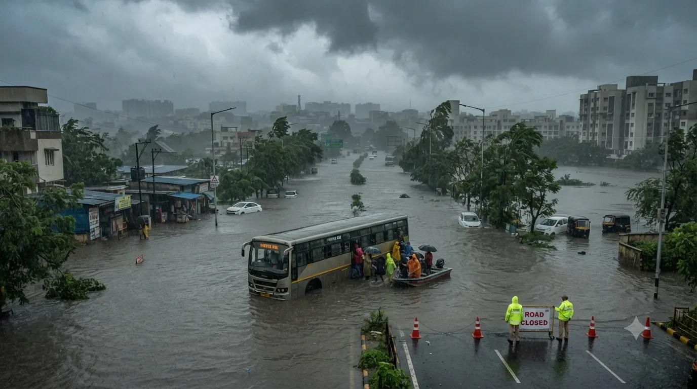 Wagholi-Lohgaon road closed, private bus stranded