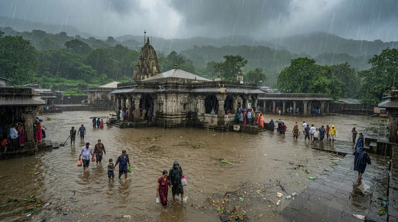 Pune: Heavy Rain Floods Bhimashankar Temple Premises