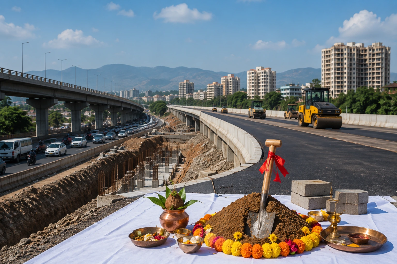Foundation Stone Ceremony for Three Major Pune Road