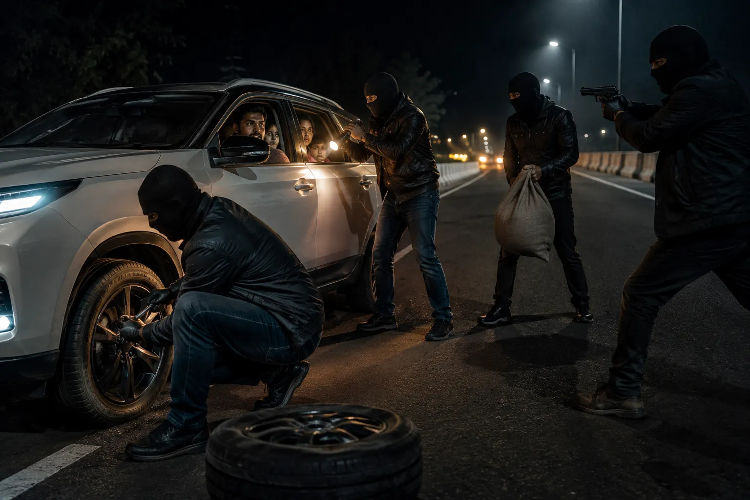 Robbers Puncture Moving Vehicle Tyres, Loot Rs 18 Lakh from Chhatrapati Sambhajinagar Family