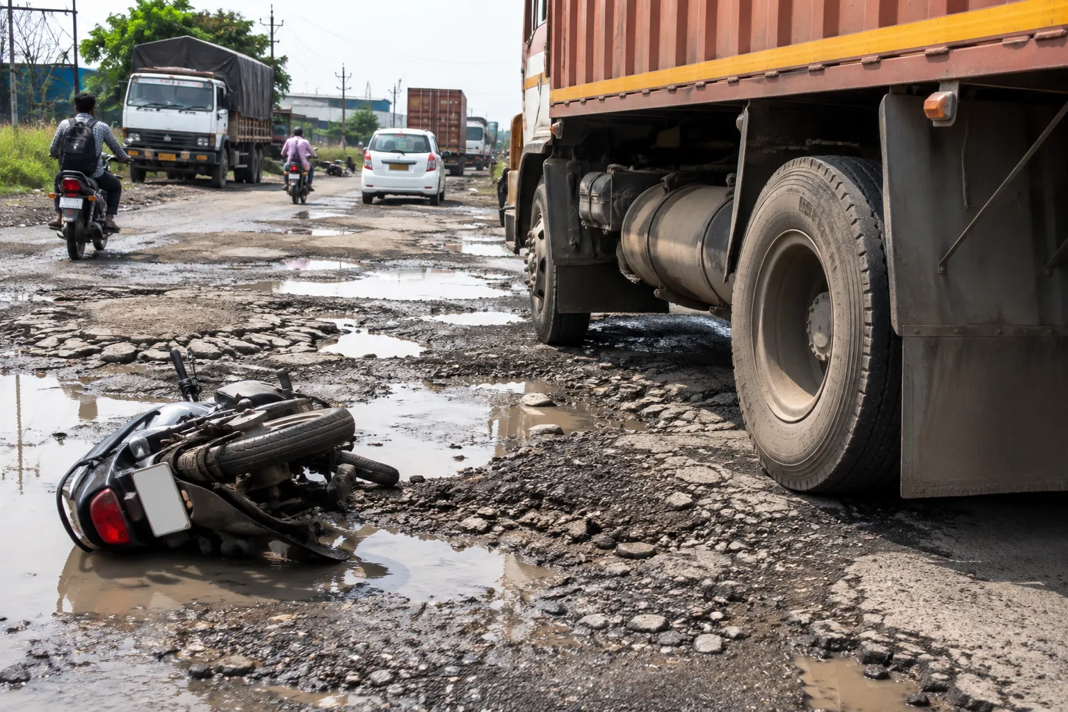 Deadly Pothole Claims Woman's Life: Scooter Skids in Chakan
