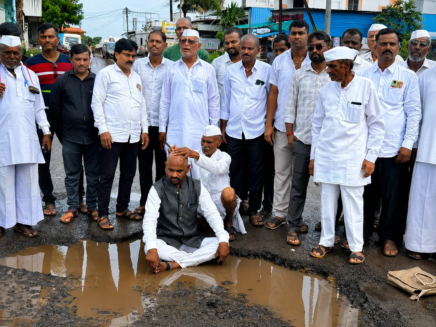 Unique Protest Against Potholes: Social Activist Performs 'Mundan'