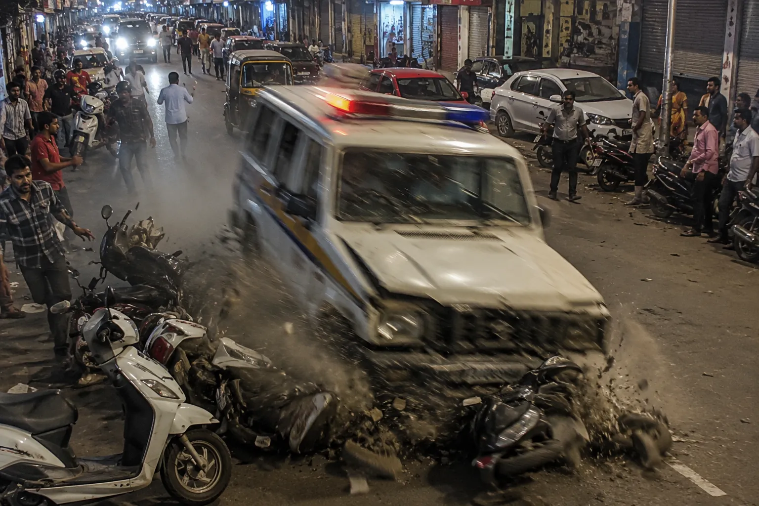 High-Speed Police Van Damages Multiple Vehicles