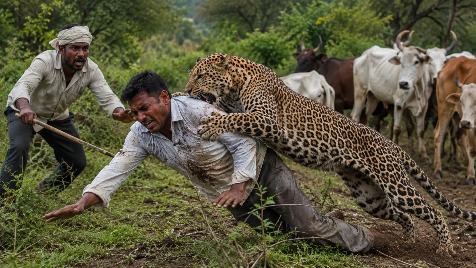 Terror in Kolhapur: Leopard Brutally Attacks Two Farmers Grazing Cattle in Bhudargad;
