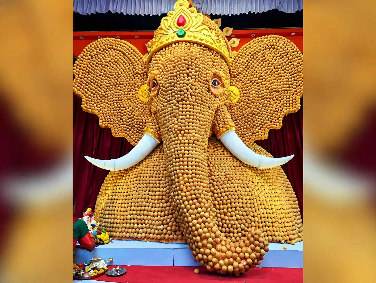 Pune's Amazing Creativity! A Stunning 13-Foot Ganpati Idol Crafted From 21,000 Pani Puris