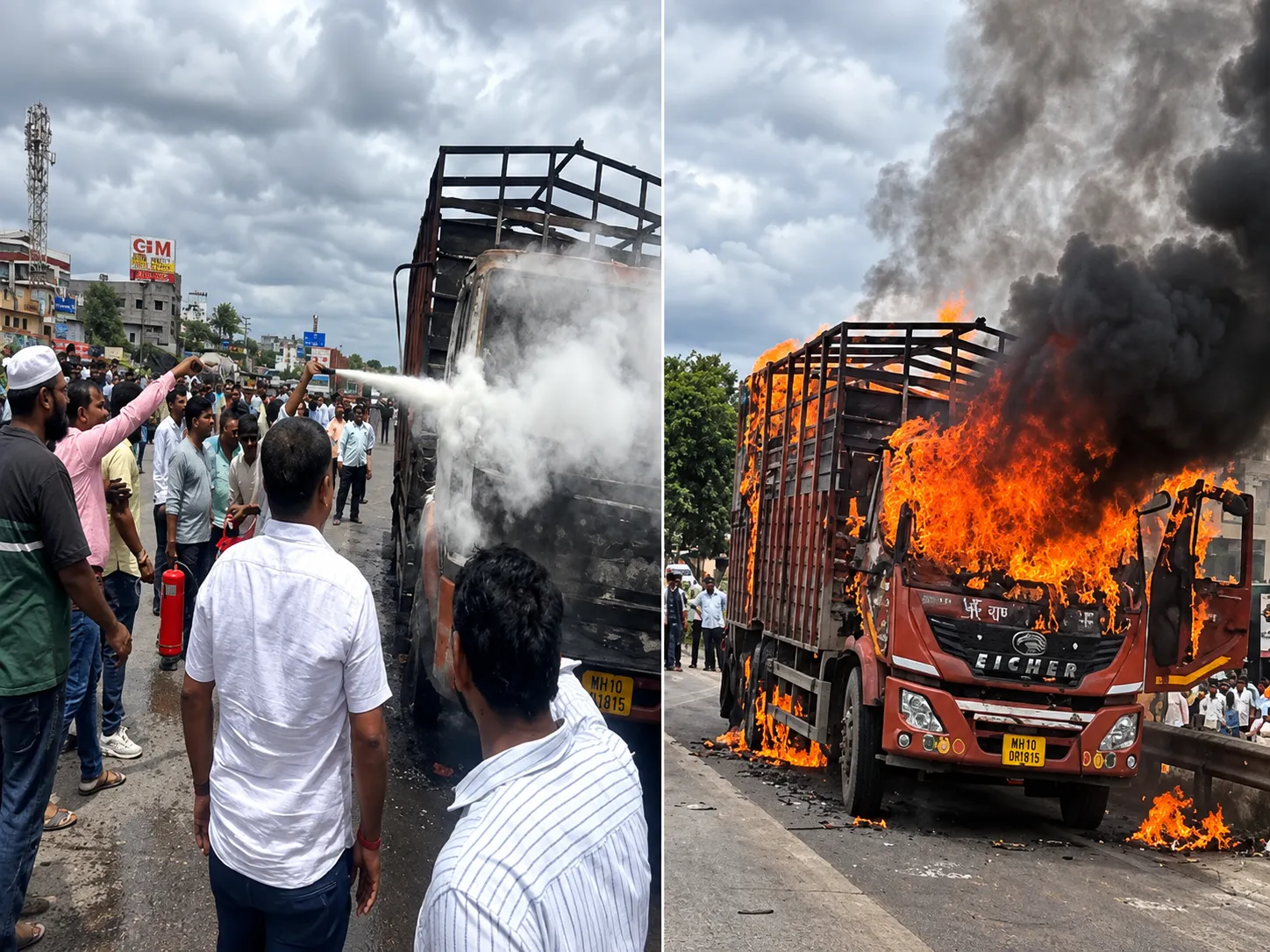 Sudden Fire Erupts in Tempo on Umbraj Bridge along Pune-Bengaluru Highway;