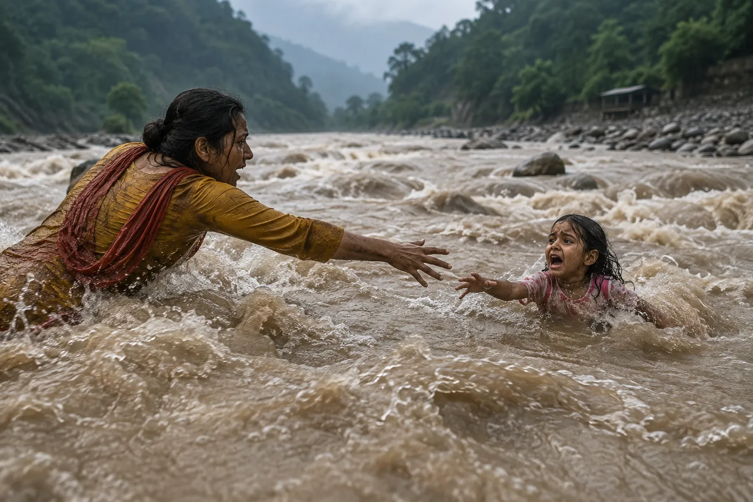 Heartbreaking: Daughter Slips From Hand While Crossing Flooded River in Uttarakhand