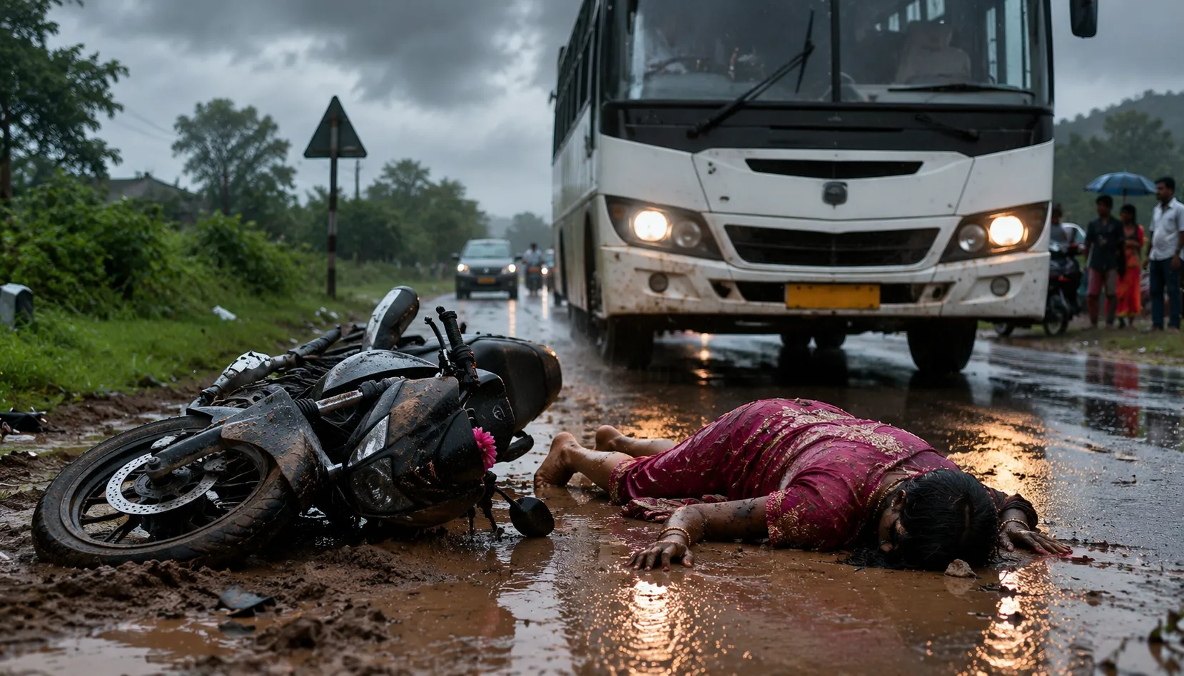 Tragic Accident in Nashik: Bike Skidded Due to Road Mud and Hit by Bus from Behind