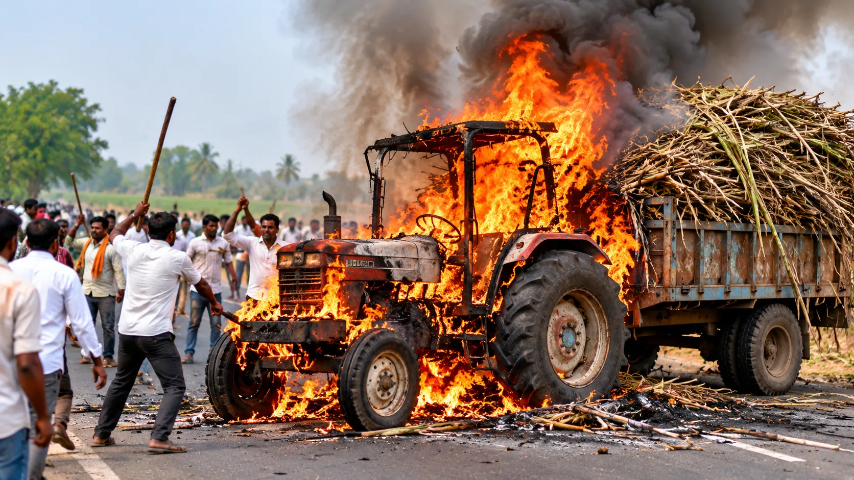 Sugarcane Price Agitation Escalates in Kolhapur: Protesters Pull Driver Out